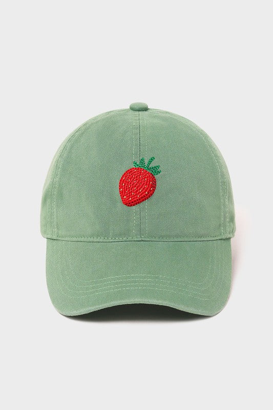 Strawberry Needlepoint Baseball Cap