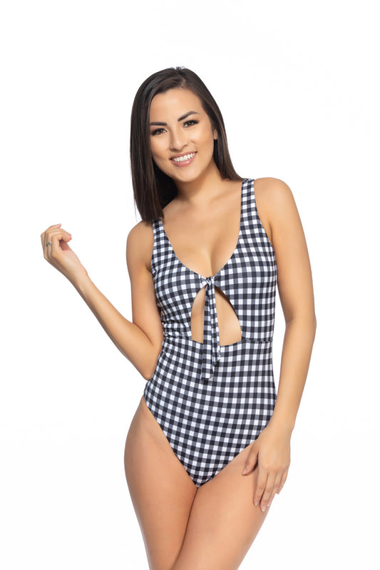 BLACK AND WHITE GINGHAM ONE PIECE SWIMSUIT