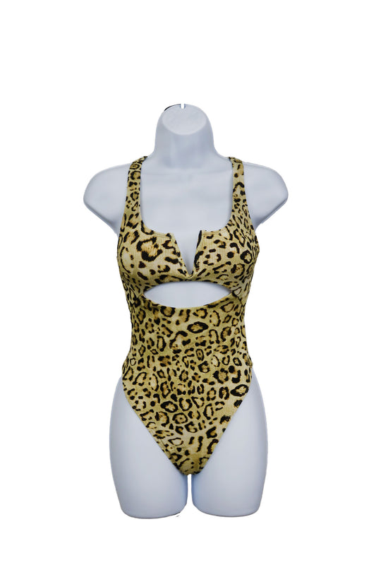 LEOPARD  RIBBED ONE PIECE WITH CUT OUT SWIMSUIT