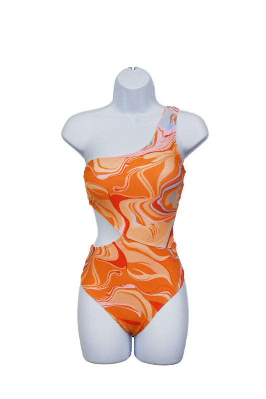 MARBLE WAVE ONE SHOULDER ONE PIECE SWIMSUIT