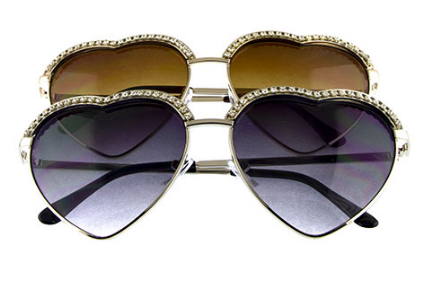 Women's heart shaped rhinestone metal sunglasses